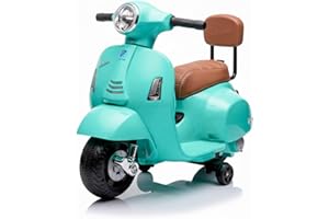 EGLEMTEK Moto Elettrica Per Bambini Mini Vespa GTS Piaggio 6V Scooter Con Licenza Ufficiale Sedile In Pelle E Schienale Luci E Suoni Realistici Batteria Ricaricabile E Caricatore 18-36 Mesi (Verde Tiffany)
