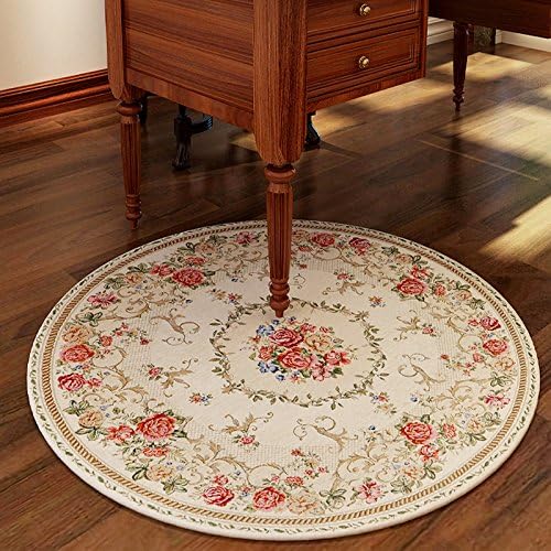 Round carpet, living room, European style bedroom, bedside computer chair, hanging basket, study, stair, vestibule,120*120CM,A3 Beige pastoral dream