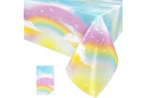 Paready 1 Pack Rainbow Tablecloth, Colorful Rainbow Baby Shower Table Cloth for Rainbow Themed Birthday, Rainbow Plastic Table Cover for Birthday Wedding Party Supplies, 54" x 108"