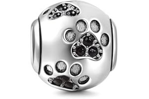 JYRRONG Hundepfötchen-Anhänger, aus 925er-Sterlingsilber, Tieranhänger, Geburtstagsanhänger, für Pandora-Bettelarmbänder Schwarz