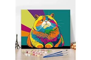 TISHIRON Paint by Numbers for Adults Oil Painting Colorful Fat Cat Pop Art Paint by Numbers Painting Interesting Animal Paint by Numbers for Wall Decor Acrylic Painting Kit, 16x20 Inch Frameless