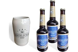 FUNICE Geschenkset Bierkrug Arschlecken 350 Original ML & 3 x Bier Helles in 0,33 Liter Flasche Alc.5,2% vol.