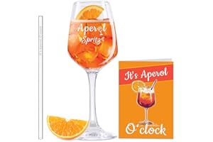 YYSWSAKY Vaso Aperol Spritz, pajitas de cristal con frases de Aperol Spritz, set de regalo Aperol Spritz, set con 1 copa de cóctel y 1 pajita de cristal, Holy Aperoli, regalo de Aperol para hombres, mujeres