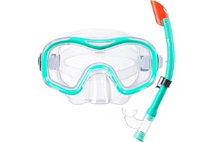 Dorlle Snorkel Set Kids, Tempered Glass Anti-Fog Anti-Leak Snorkel Mask Panoramic Wide View Goggles and Premium Semi-Dry Snorkel Tube for for Kids Snorkelling and Swimming