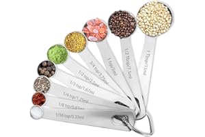 CLVEDU 9PCS Measuring Spoons Set Stainless 1 tbsp, 1/2 tbsp, and 1-1/16tsp Steel Measuring Spoons for Cooking Baking Spice Jars and Liquid Ingredients