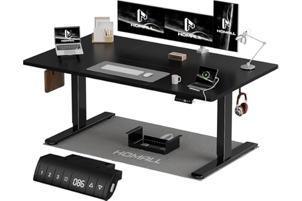 Homall Bureau Assis Debout Électrique 140x70 cm Bureau Réglable en Hauteur avec Fonction Mémoire et Système Anti-Collision, avec Plateau de Gestion des Câbles