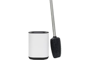 Erreke Scopino per WC, in Acciaio Inossidabile, Scopini Silicone Flessibile più Igienico, Moderno ed Elegante, Spazzolone Bagno, Supporto Scopetino. (Bianco)