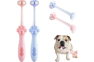 LUSOFIE 2 sztuki 3-stronnych szczoteczek do zębów dla małych i średnich psów, długi uchwyt, szczoteczka do zębów dla psów, kotów, miękki kot, pielęgnacja zębów, zestaw do czyszczenia zębów, do higieny jamy