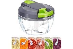 BSTCAR Picador rápido de 500 ml, potente picador manual de alimentos, procesador de alimentos manual de 3 cuchillas para verduras, frutas, carne