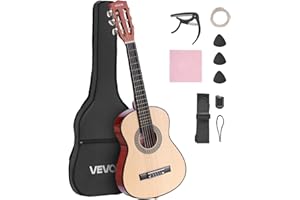 VEVOR Guitare Classique Débutants, 78 cm, avec Cordes Nylon, Housse de Transport, Sangle, Accordeur, Cordes Supplémentaires, Médiators, Capodastre, en Tilleul, pour Jeunes Enfants Musiciens, Naturel