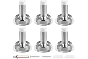 NORTHERN BROTHERS 5CM Chrome Door Stoppers for Skirtings Self Adhesive Door Stops Indoors Stainless Steel Heavy Duty Doorstop with white Rubber Sound Dampening Door Bumper, 6 Pack