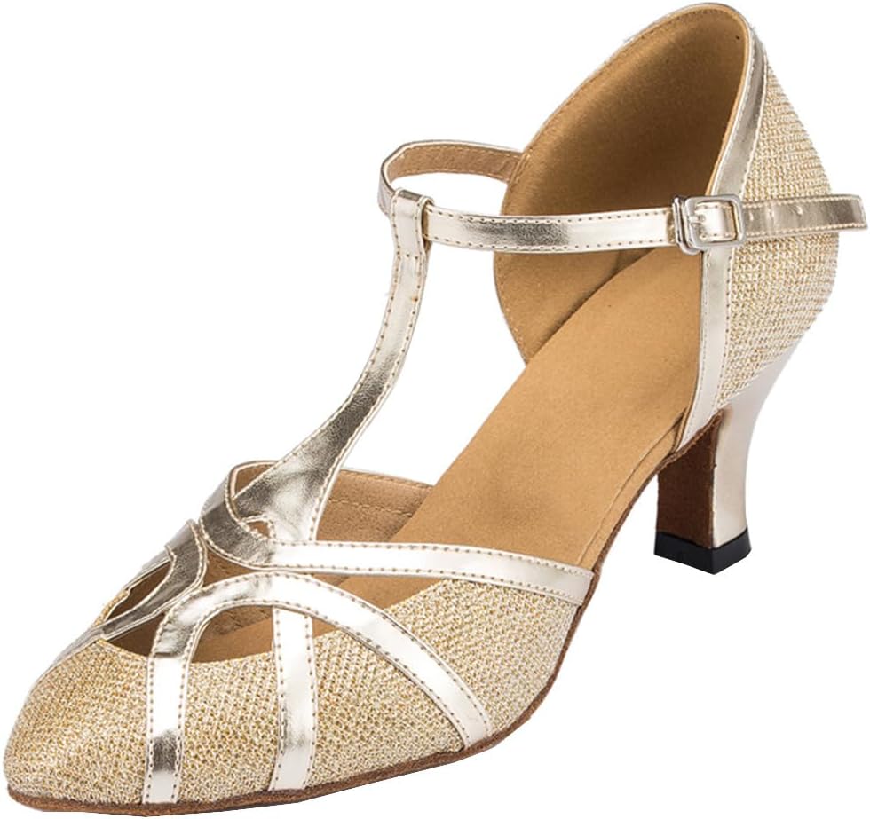 MGM-Joymod T-Starp - Zapatos de baile latino sintéticos con purpurina para mujer, para bodas, bailes de baile latino