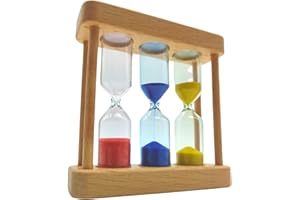 FAH FAMILY AT HOME Clessidra per Infusi e Tisane 3-5-7 minuti, Timer da Cucina con Struttura in legno, Clessidra Design con Sabbia Colorata, Rosso (3 min), Blu (5 min), Giallo (7 min)