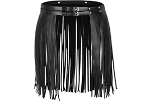 TiaoBug Femme Jupe de Danse Jazz Hip-hop Latine Jupe Ceinture à Franges Glands Tutu Jupe Faux Cuir Ajustable Accessoire de Costume Bal Club