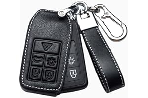 ontto Leather Car Key Fob Cover Keyring fit for S60 S80 V60 XC60 XC70 S60L V40 XC90 Keyless Entry Key Case keychain Remote key Shell key Holder Protector accessories 5 Buttons Black B