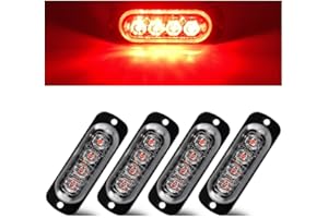 Teguangmei 4Pz Ultra-Sottile 4LED Luce Stroboscopica di Emergenza Rosso Lampeggiante Pericoloso Luce Stroboscopica Laterale Spia Luce Impermeabile Universale per Camion Rimorchio Moto 12-24V