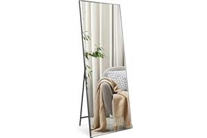 HORLIMER Specchio da Terra a Figura Intera con Cornice Nera, Design Elegante, Specchio da Parete 165x60 cm, Adatto per Soggiorno, Camera da Letto, Spogliatoio