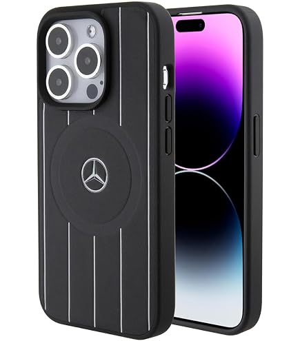 CG MOBILE Hülle Für IPhone 16 Pro Max | Holzimitat-Leder, Marine | Mit Mercedes-Logo | Schutz & Stil