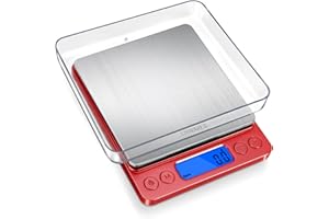 CHWARES Food Scale, Rechargeable Small Kitchen Scale with Trays 3Kg/0.1g, Tare Function Digital Scale Grams and Ounces, for Weight Loss, Dieting, Baking, Cooking, Meal Prep, Coffee, Jewelry, Red