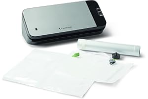 FoodSaver VS2190X Macchina per Sottovuoto Alimenti, 10 Sacchetti Pretagliati, 1 Rotolo da 2,5 mt, Tubo Aspirazione Aria con adattatore Salva Freschezza, Argento/Nero