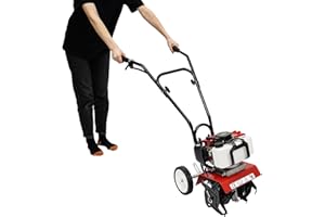 KUMUJ 52CC Rotavator Tiller Garden Power Petrol Cultivator,2-Stroke 1.9KW Engine Petrol Garden & Lawn Digging Weed Removal & Soil Cultivation with 4 Blades 10cm Tillage Depth