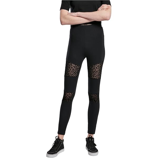 Leggings Negros Gothicana By EMP Para Mujer, Con Inserciones Y Estampado Flocado, Estilo Gótico