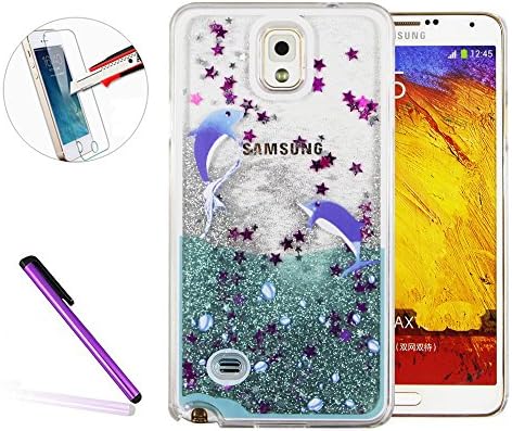 Note 4 Case,Galaxy Note 4 Case Cover,Hard Case for Galaxy Galaxy Note 4,NEWSTARS [Creative Design] [Flowing Liquid] Glitter Flowing Liquid Floating Moving Clear Hard Protective Case Cover for Samsung Galaxy Note 4 [+ 1Pcs Stylus Touch Pen+ 1Pcs Screen Protector].Silver Liquid-Two Dolphins