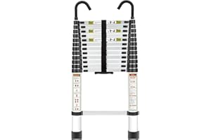 Telescopic Ladder, 12.5FT RIKADE Aluminum Telescoping Ladder with Non-Slip Feet and Stable Hook, Portable Extension Ladder for Household and Outdoor Working, 330lb Capacity
