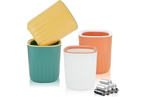 QLFJ-FURDEC 4 Pezzi Mini Bidone Spazzatura per Bagno, Pattumiera da Tavolo con 240 Sacchetti di Cestino, Design Compatto, Pattumiera Piccoli Uffici in Plastica per la Camera da Letto, 12,5x12,5x15cm (Scuri)