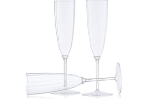 Decor Decorline - 96 x Flûtes à champagne à pied en plastique Dur de Qualité Supérieure, Verres à Champagne Réutilisables pour Mariages et Fêtes, 170 ml Transparent - Réutilisables et Stables