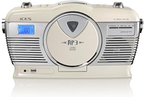 LENCO ICES ISCD-33 Retro Front Loading CD Player with FM Radio and USB Playback