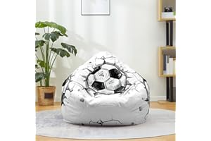 Fansu Puff, 3D Fútbol Imprime Asa, Salon Bean Bag para Adultos y Niños, Puf Sin Relleno, Puff Infantiles para Uso Interior y Exterior (80x90cm, Smashing Wall Fútbol)