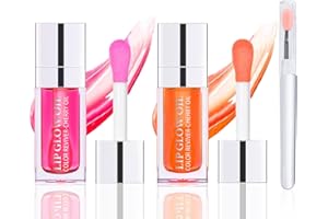 DGUSO 2 Piezas Lip Glow Oil, Lip Oil, Plumping Lip Glow Oil, Aceite Labial Hidratante para Mujeres, Lip Gloss para Labios Más Suaves y Duraderos, Aceite Labial Gloss con 1 Cepillo Labial de Silicona