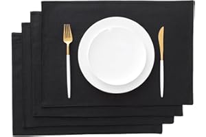 ‎AOKSUNOVA AOKSUNOVA Tischset Schwarz Stoff Platzset Platzdeckchen 4er Set 48 x 33 cm