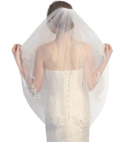 Voile De Mariée Long 80-100 Cm Avec Perles Et Peigne - Tulle Scintillant Pour Mariage Et Cérémonies