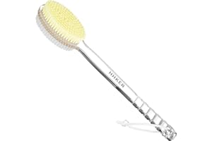 SAKIOO Oxycute Spazzola da Doccia con Manico Lungo, per il Corpo in Nylon Morbido, Scrubber Posteriore, Esfoliazione Delicata e Salute della Pelle Migliorata, Adatta a Uomini e Donne Trasparente