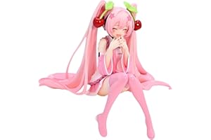 Luxetoys Cherry Miku Anime Figures, Pink Character Figure with Miniature and Sitting Posture, 11 cm Model Statue for Desk and Decoration (Closed Eyes Miku)