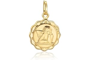 PRINS JEWELS 14 Carat 585 Gold Small Round Protection Angel Pendant Yellow Gold, Gold