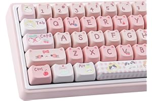 ‎HYEKIC PBT Keycaps 140 Keys Pink Meow Meow Cat Keycaps Dye-Sublimation Cute Keycap Mao Profile Custom Keycap for Cherry Gateron MX Swithes Mechanical Gaming Keyboards