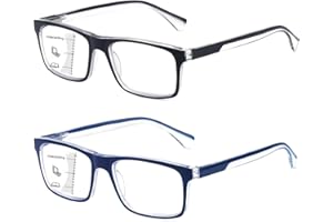 Missfive 2 Pack Gleitsichtbrille Herren Gleitsicht Lesebrille Multifokale Blaulichtfilter Vollrand Raumcomfort-Brillen Mit Federscharniere (Schwarz&Blau, Nähe-Mittlere Entfernung, 2.5x)