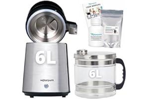 MAKE WATER PURE Water Pure 316 Marine Grade Stainless Steel 6 Litre Water Distiller, 6 Litre Glass Jug, 3 Years Filters Free, 200g Residue Cleaner Free. Largest and Fastest Water Distiller Machine