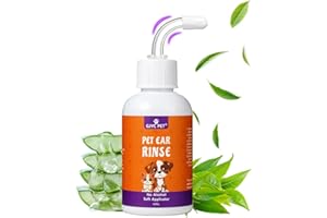 GJYC PET Gotas Limpiadoras para Oídos de Perros y Gatos, Solución Limpiadora de Oídos para Mascotas - Elimina Cera, Residuos, Suciedad y Olores en Los Oídos de Perros y Gatos, Alivio del Picor, 60ml