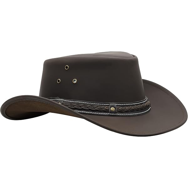 Rixom Leather Cowboy Hat - Top Grain Leather, Australian Western Bush Style With Chin Strap 9 thumbnail image