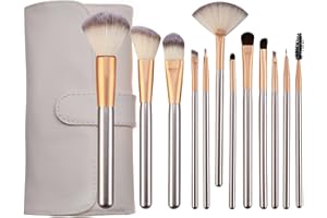 SHUBEIEUMI Brochas de Maquillaje, 12 Piezas Pinceles de Maquillaje Juego, Pinceles Maquillaje Profesional para Cara y Ojos, Pinceles Sintéticos Para Correctores en Polvo de Base Blush Eyeshadow