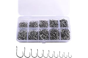 FKWKUW Hameçon de Pêche, 600 PCS Hameçons Barbelés en 10 Tailles, Crochets de Pêche, Hameçon à Carpe en Acier Carbone avec Boîte Plastique, 3# - 12#