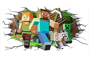 SFODTN Minecraft Wall Stickers 3D Smash Wall Decal Removable Vinyl Sticker Decals TV Background Window Decoration
