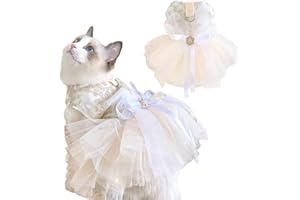 Anelekor Robe de mariée brodée pour chien avec anneau pour laisse, vêtements à nœud pour petit chien et fille, tutu en dentelle multicouche pour chaton, chihuahua, yorkshire, champagne, taille M