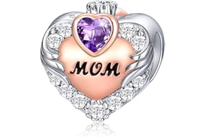 FOREVER QUEEN Kamień urodzinowy dla matki, zawieszka charm do bransoletki, srebro wysokiej próby 925, miłość, serce, mama, charms, zawieszka do bransoletki, najlepszy prezent urodzinowy dla mamy, z szkatułką na biżuterię