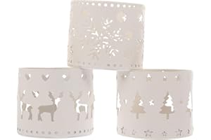 VALICLUD 3Pcs Portacandele di Natale Ferro Fiocco di Neve Renna Scavato Base di Candela Portacandele Centrotavola Decorazioni Natalizie (Bianco)