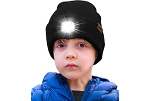 ATNKE Bambini LED Cappello con Luce, USB Ricaricabile 4 LED Luce Cappello da Corsa Invernale Torcia Testa Mani Libere Calda Berretto Lavorato Maglia Regali per Ragazzi e Ragazze